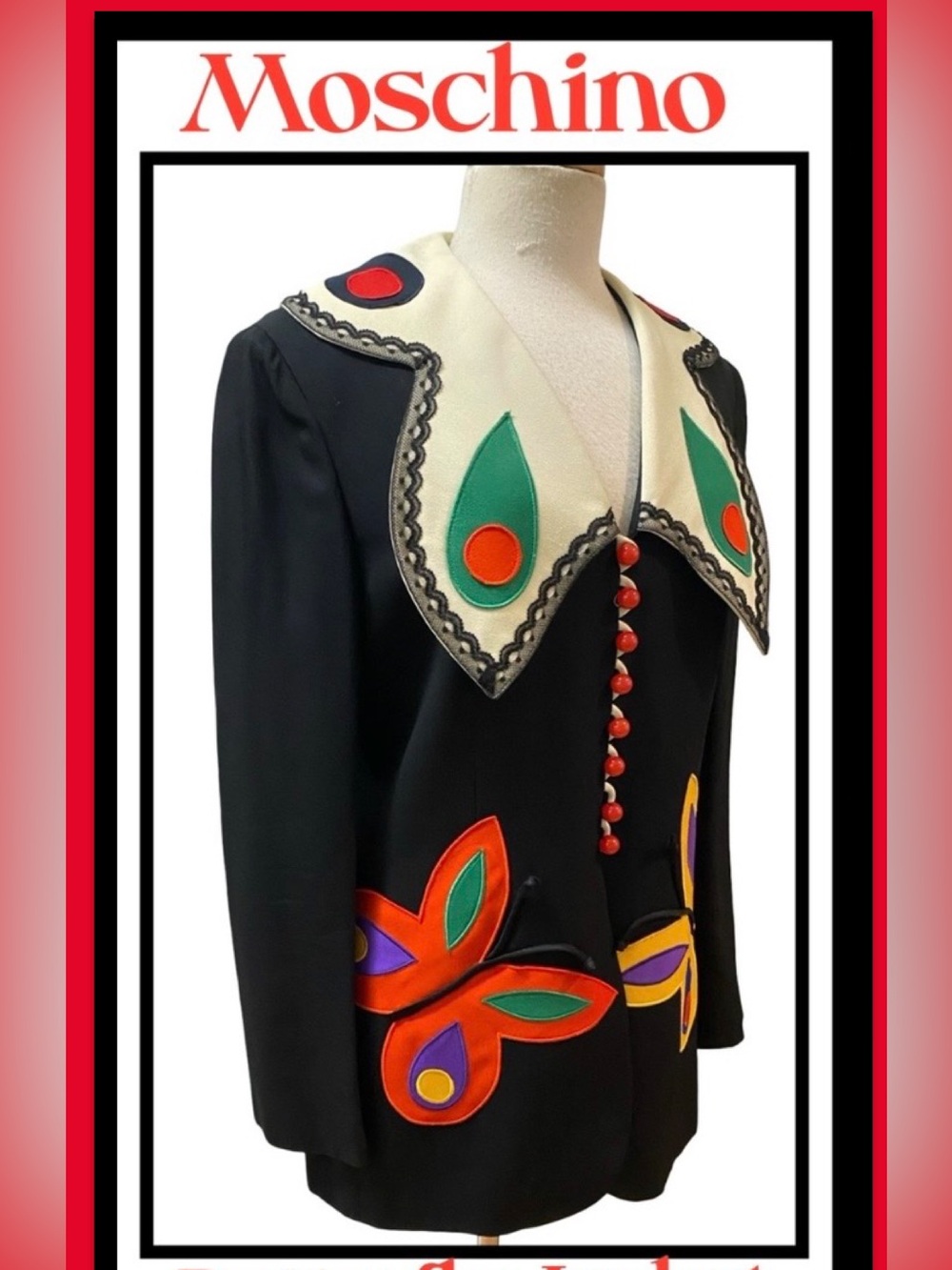MOSCHINO Cheap & Chic Italy Black Butterfly Jacket Sz 46/12 ( fits like a 10) - Picture 2 of 10